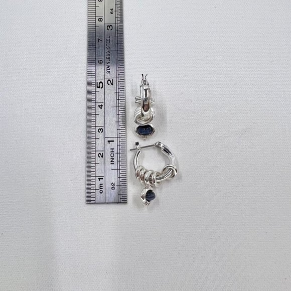 NWOT - Liz Claiborne - Blue Charm Silver Tone Hoop Earrings w/ Latch Backs - Picture 6 of 6